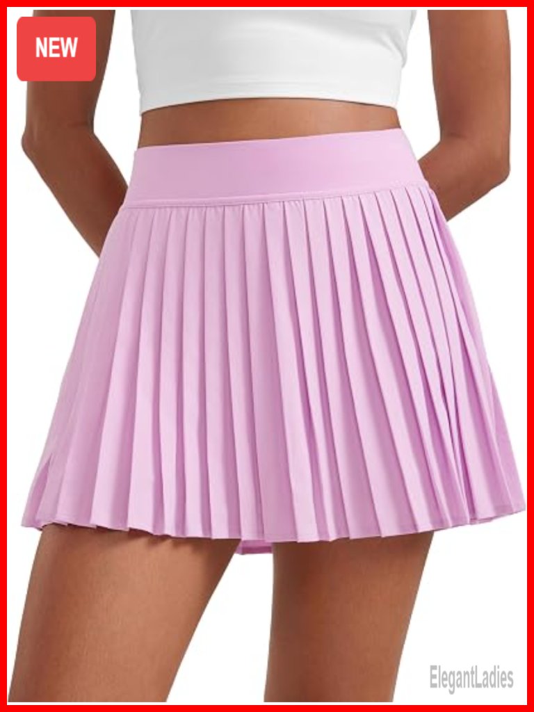 Mini Pleated Athletic Tennis Skort With Inner Pockets High Waisted A Line